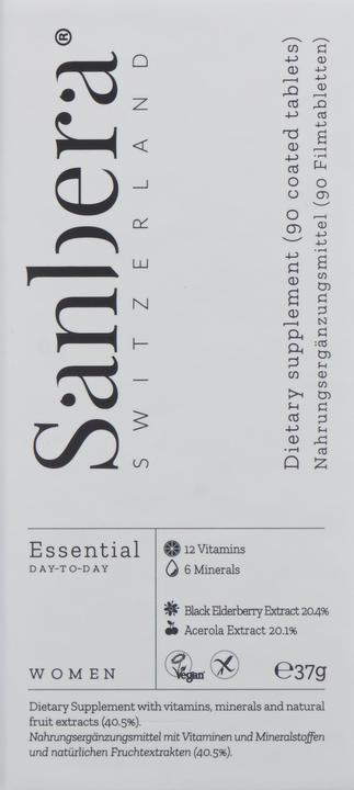 Valeurs nutritives et ingrédients Sanbera Femmes essentielles quotidiennes (90 pièce(s), Cachets)