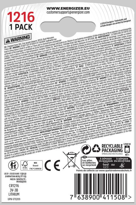 Produktbild Energizer CR1216 Lithium (1 Stk., CR1216, 25 mAh)