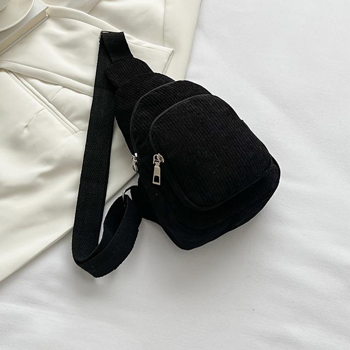 Actual product image Only-Bags.Store Schicke schwarze Cord-Crossbody-Tasche - lässige Gürteltasche mit Reissverschluss, perfekt für