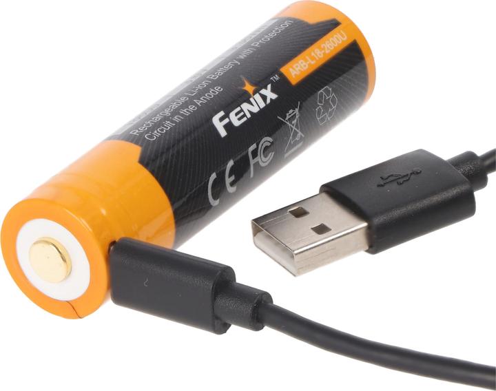 Actual product image Fenix Akku 18650, mehrfach geschützt mit USB Ladefunktion, mit AccuCell AccuSafe (1 pcs., Device specific, 2600 mAh)