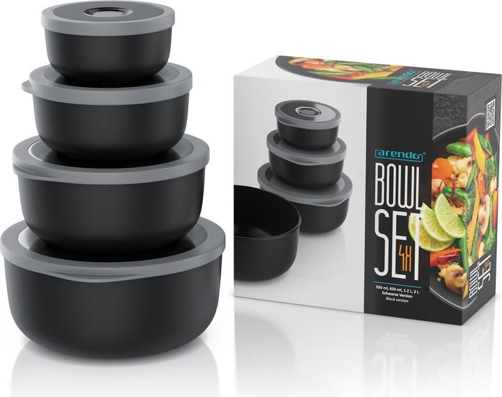 Produktbild Arendo Rührschüssel 4er Plastikschüssel-Set mit Deckel 0,35 L / 0,65 L / 1,2 L / 2,0 L, Kunststoff, rund (20 cm, 2 l, 4 x)