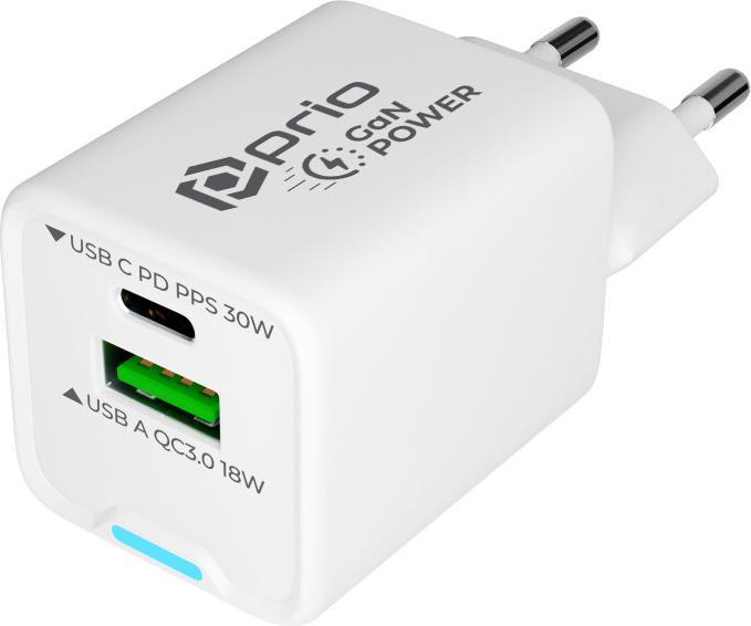 Produktbild prio Wandladegerät GaN Power 30W PD PPS (USB C) + QC 3.0 (USB A) weiss (30 W)