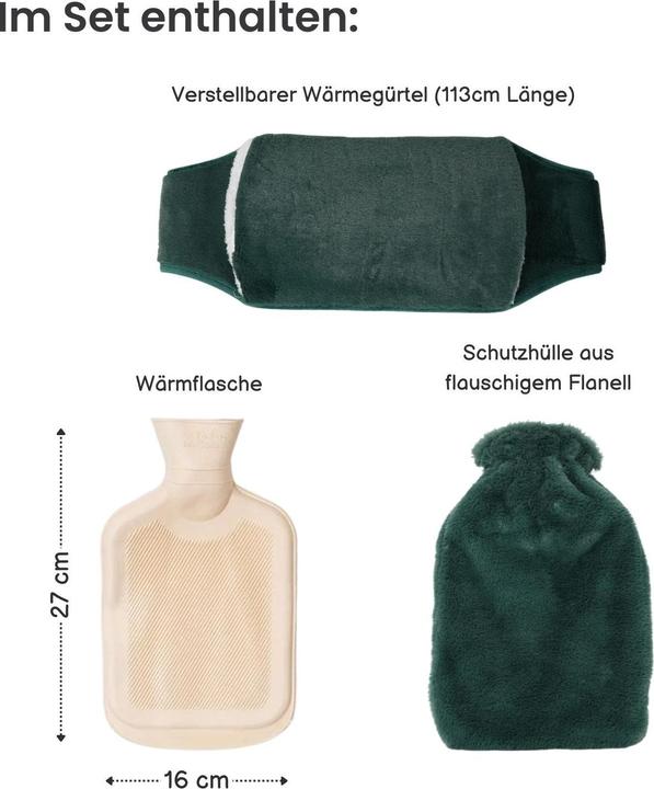 Hermex Wärmegürtel- und Wärmflaschen-Set Handwärmer Bauchwärmer Heizflasche (0.80 l)