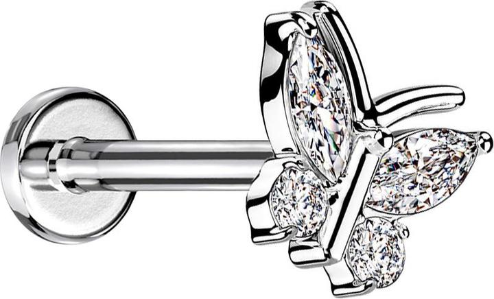 Immagine prodotto Star Piercing Micro Labret filo interno argento farfalla quattro cristalli argento (Ottone, Acciaio chirurgico 316L)