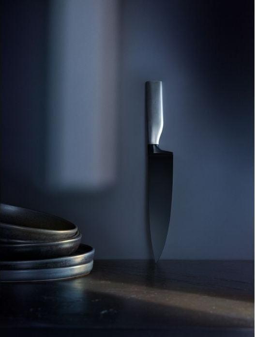 Actual product image WMF ULTIMATE BLACK knife set 4 knives with transparent FlexTec knife block