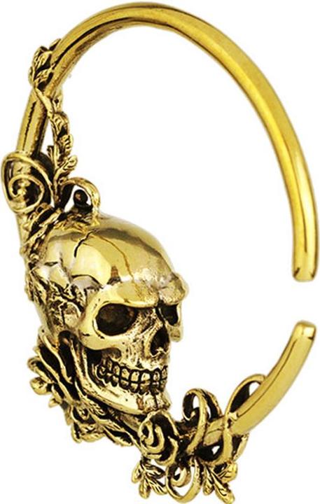 Produktbild Star Piercing Ohrgewicht Ring vergoldet Totenkopf mit Rosen (Messing)