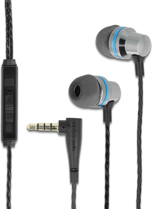 Produktbild Delock In-Ear Kopfhörer mit 4 Pin 3,5 mm Klinkenstecker, Mikrofon und Lautstärkeregler + Quick-Mute Funk... (keine Geräuschunterdrückung, Kabelgebunden)