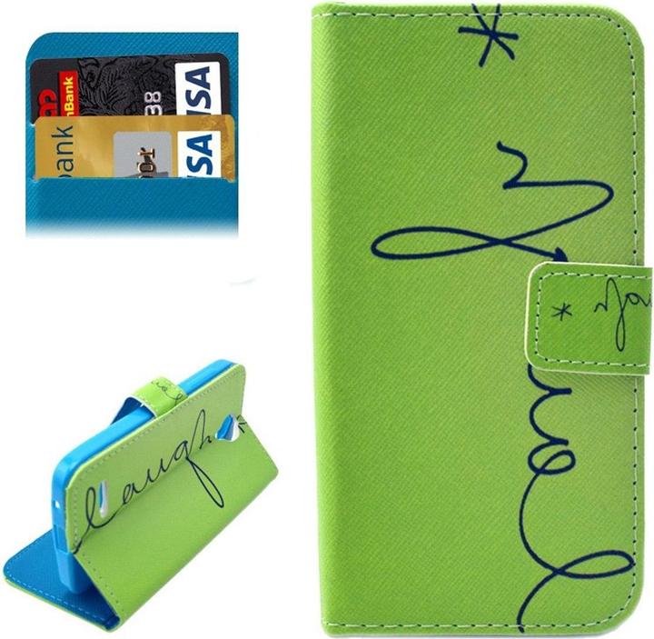 Produktbild König Design Handyhülle Tasche für Handy Alcatel OneTouch Fire E Schriftzug Laugh / Lachen Grün (Alcatel One Touch Fire)