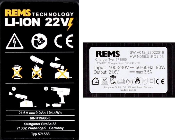 Image du produit Rems Akumuliatorių ir įkroviklio komplektas Powerpack 22V 9,0Ah