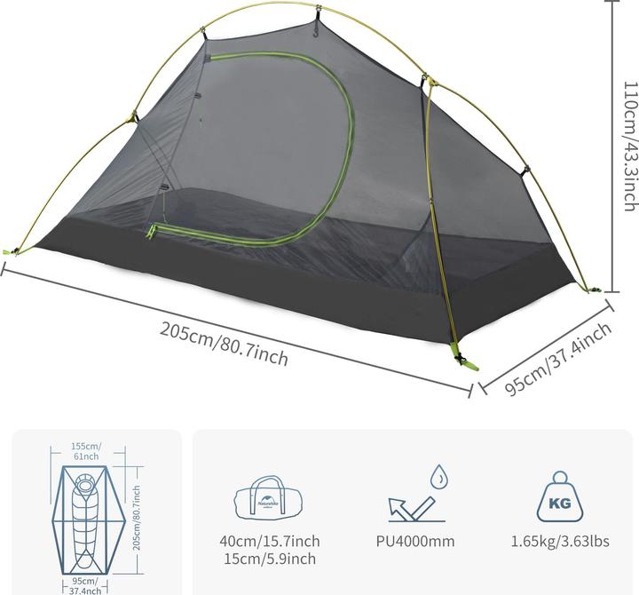 Produktbild Naturehike cycling Ultralight 1 man tent + mats 20D Forest navy blue + mats (1 Person)