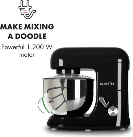 Produktbild Klarstein Bella Nera Küchenmaschine1200 Watt, 5 Liter, Schwarz