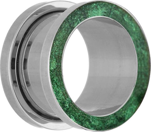 Produktbild Star Piercing Flesh Tunnel silber mit Epoxy grün (ohne Messing, Chirurgenstahl 316L)