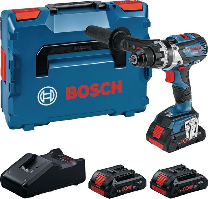 GSR 18V-110 C cordless drill driver, 3 x 4.0 Ah Li-Ion ProCore batteries 18V, GAL 18V-40 quick charger, L-Boxx