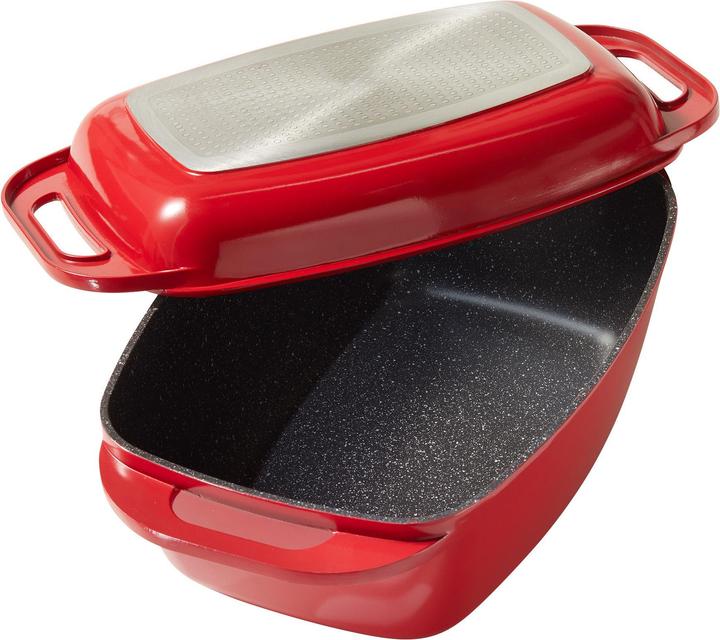 Stoneline Roaster 43 x 26 cm with lid, oven and induction suitable, non-stick coating, red (Casserole + Stewpot, Cast aluminium)