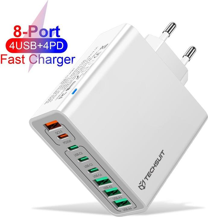 Image du produit Techsuit - Wall Charger (CHPD224) - 4 x USB, 4 X Type-C, Fast Charging, 65W - White (65 W)