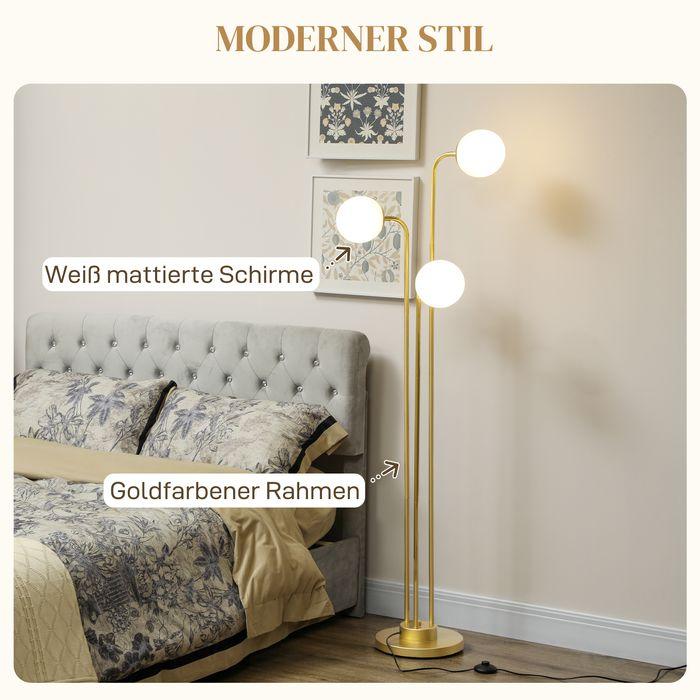 Actual product image Swisshandel24 Stehlampe mit 3 Lampenschirmen, 120W Leselampe, 1,65 m hoch Nachttischlampe (E27)