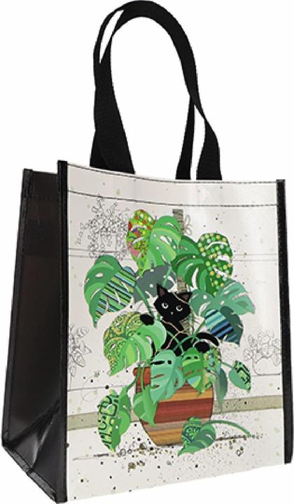 Actual product image Kiub recycled plastic tote bag monstera bug art