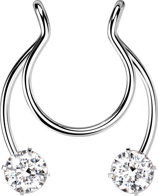 Immagine prodotto Star Piercing Fake Clip silber Circular Barbell mit zwei Kristallen (Acciaio chirurgico 316L)