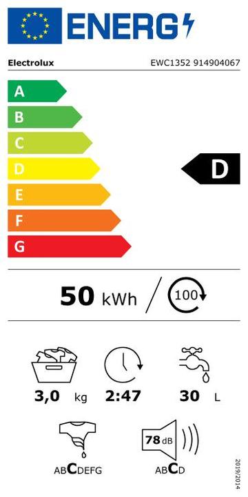 Energy Label Electrolux EWC1352 (3 kg, Left)