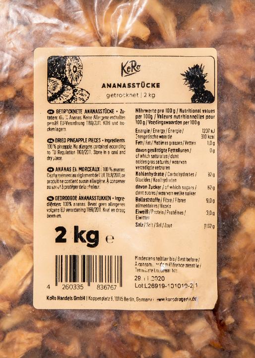 Nährwerte und Zutaten KoRo Getrocknete Ananasstücke (2000 g)
