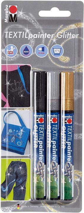 Image du produit Marabu Peintures textiles à la plume Paillettes (Or, Argent, Noir, 3 mm, 3 x)