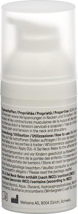 Valori nutrizionali e ingredienti Dul-X Gel Relax per il collo contro il dolore e la tensione Dispenser (1 x, 30 ml, 84 g)