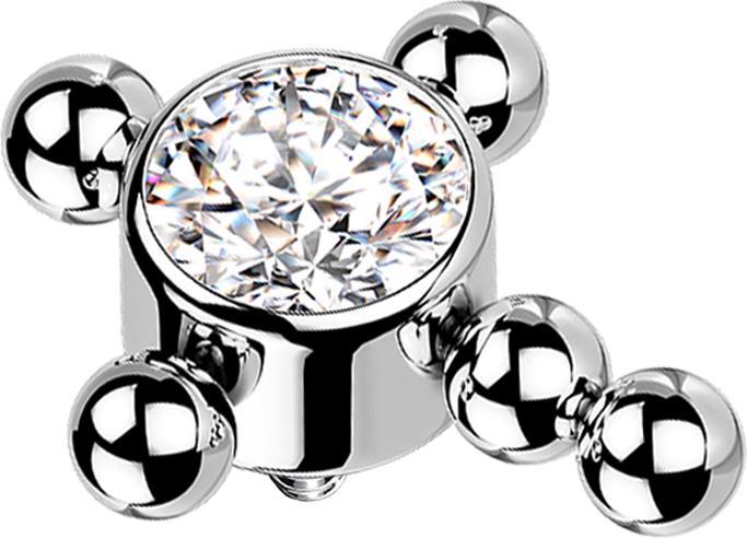 Star Piercing Dermal Anchor silber Kreuz Kugeln Kristall silber (Titan G23, ohne Messing)