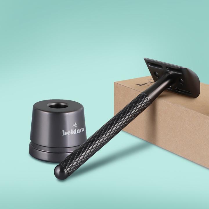 Actual product image Beldura Matte Black Straight Razor with Stand