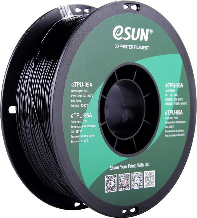 Image du produit eSUN eTPU-95A 1,75mm Black 1kg Filament 3D (TPU, 1.75 mm, 1000 g, Noir)