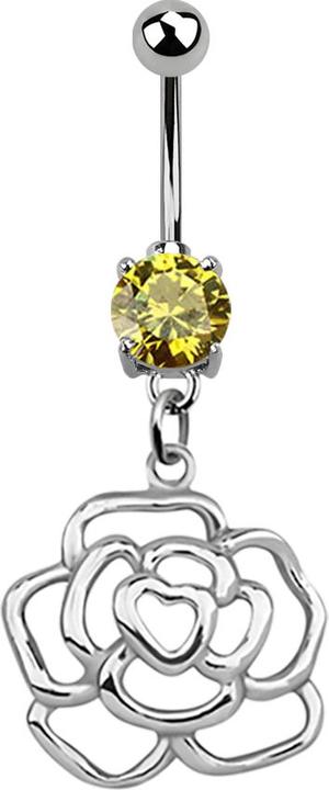 Star Piercing Banane silber mit Anhänger Rose gelb (Chirurgenstahl 316L, ohne Messing, 925 Sterlingsilber)