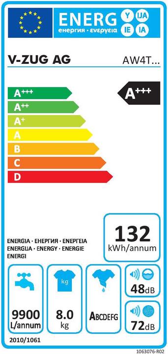 Energie-Label V-Zug AdoraWaschen V4000 (8 kg, Rechts)