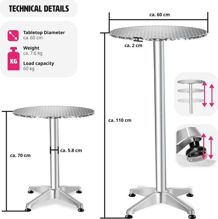 Image du produit tectake Tables de bistrot (Ø 60 x 110 cm)