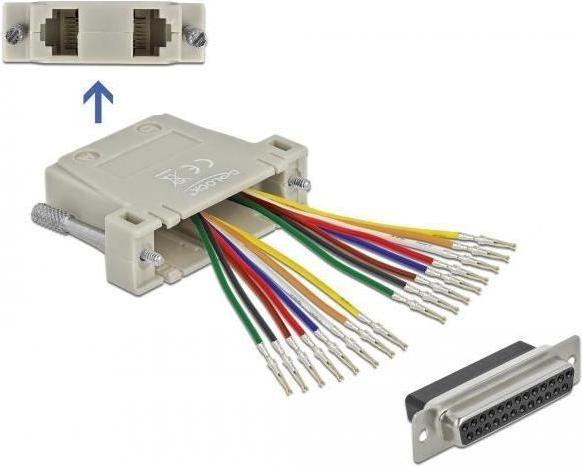 Image du produit Delock D-Sub 25 Pin femelle à sertir vers 2 x RJ45 femelles avec kit de montage beige