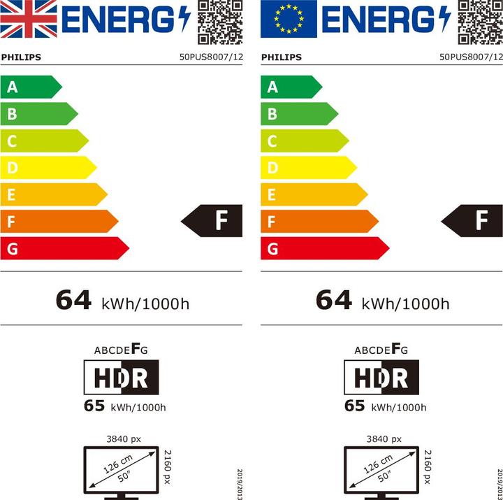 Etichetta energetica Philips 50PUS8007 (50", PUS8007, LED, 4K, 2022)