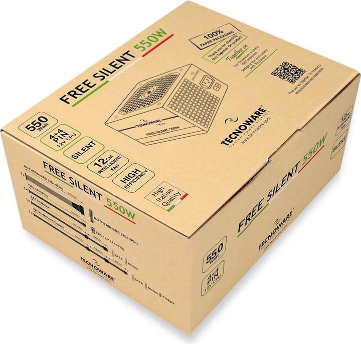 Produktbild Tecnoware ALIMENTATORE 550W 12CM FREE SILENT 2*SATA 2*MOLEX TOGHETER ON (550 W)