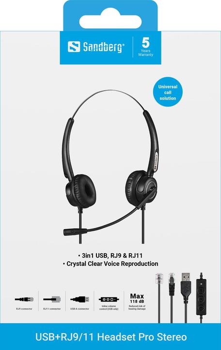 Image du produit Sandberg Casque stéréo Pro USB, RJ9, RJ11 (Filaire, USB-A)