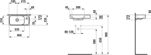 Produktbild Laufen Meda Handwaschbecken, unterbaufähig, Hahnlochbank rechts, 460x235mm, ohne Hahnloch, ohne Üb (235 mm, 460 mm)