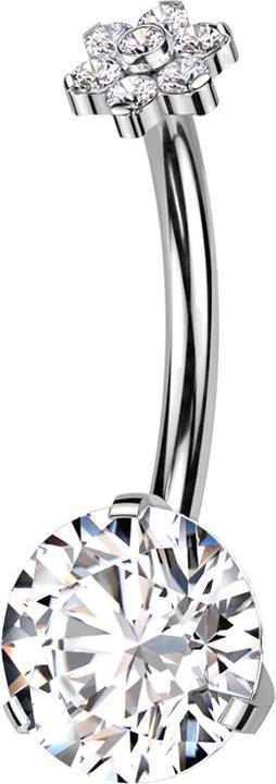 Star Piercing Threadless Banane silber Blume Kristalle silber und Kristall silber gefasst (ohne Messing, Titan G23)
