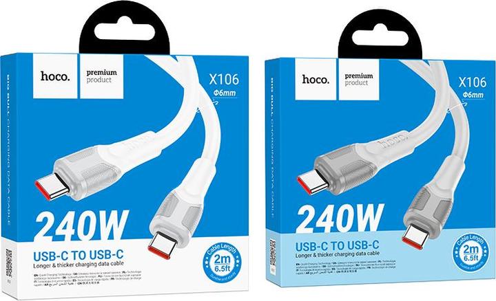 Produktbild Hoco X106 Big bull 240W charging data cable Typ-C auf Typ-C, weiss, 2 Meter (2 m, 240 W)