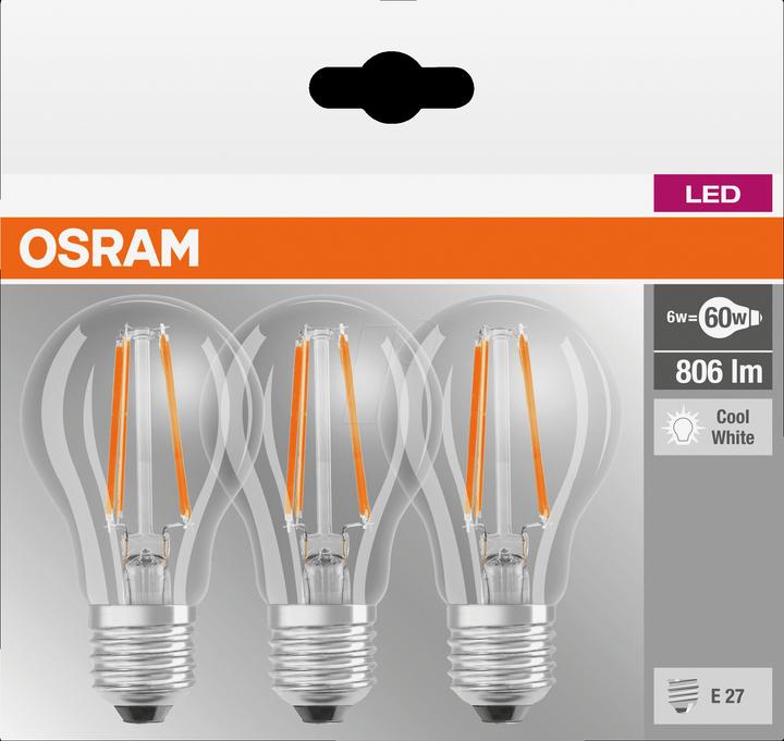 Actual product image Osram Base Classic A (E27, 7 W, 806 lm, 3 x, E)