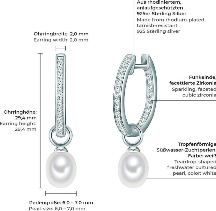 Immagine prodotto Valero Pearls Donna Argento Cubic Zirconia Perle d'acqua dolce coltivate argento - 11900 (Argento 925, Perle)