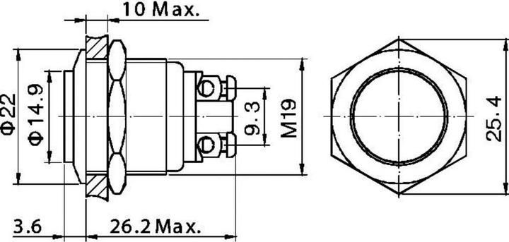 Immagine prodotto Tru Components 701286 GQ 19H-S Vandalismusgeschützter Drucktaster 48 V/DC 2 A 1