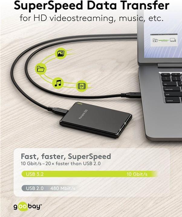 Produktbild Goobay USB-C-Kabel, USB 3.2, 60 W, 10 Gbit/s, Power Delivery, 2 m (2 m, USB 3.2, 60 W)