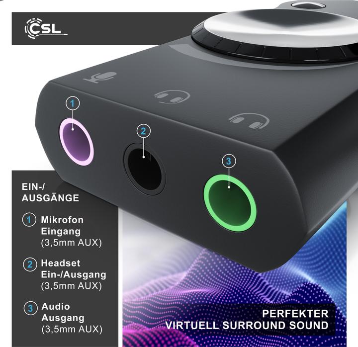 Immagine prodotto CSL Scheda audio USB con suono surround, mini scheda audio USB esterna con controllo del volume (USB 2.0)