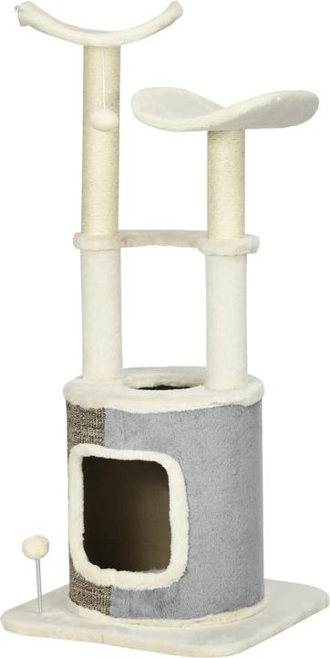 Actual product image PawHut Scratching post with cat cave, two platforms, plush cover, cream white, 48x48x110cm (110 cm, Cream white)