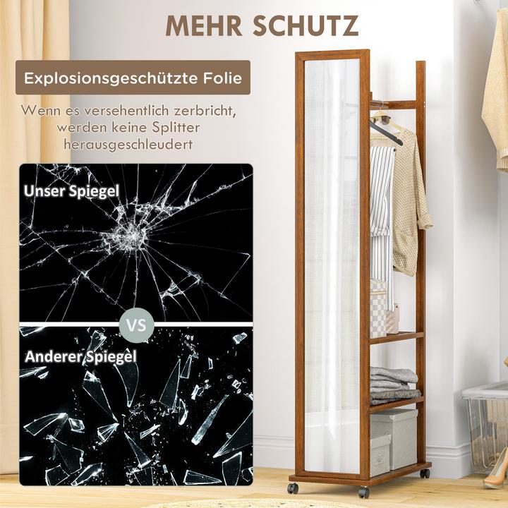 Produktbild Homcom Standspiegel mit Regal und Rollen (60 x 36 x 170 cm)