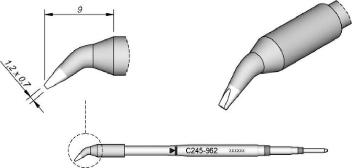 Actual product image JBC Soldering tip series C245 chisel shape, C245962/1.2 x 0.7 mm, curved