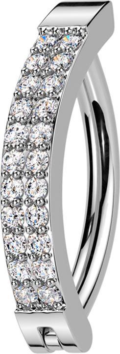 Star Piercing Banane klappbar silber Schild zwei Reihen Kristalle silber (Messing, Chirurgenstahl 316L)
