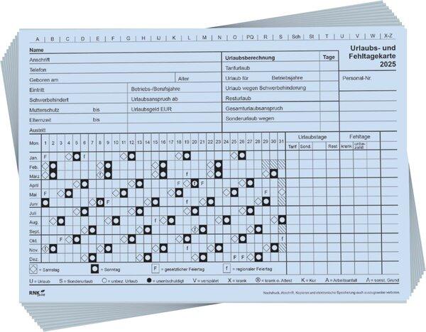 Produktbild Rnk Urlaubs- und Fehltagekarte 10ST A5q blau (1 Stk.)