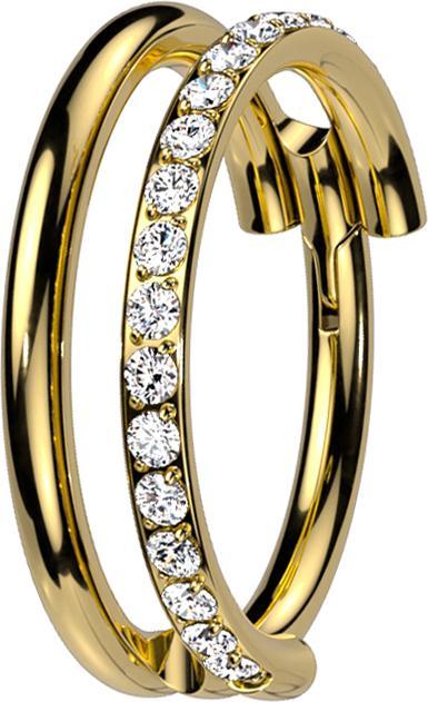 Star Piercing Micro Segmentring klappbar vergoldet zwei Ringe reihe Kristalle (Titan G23, ohne Messing)